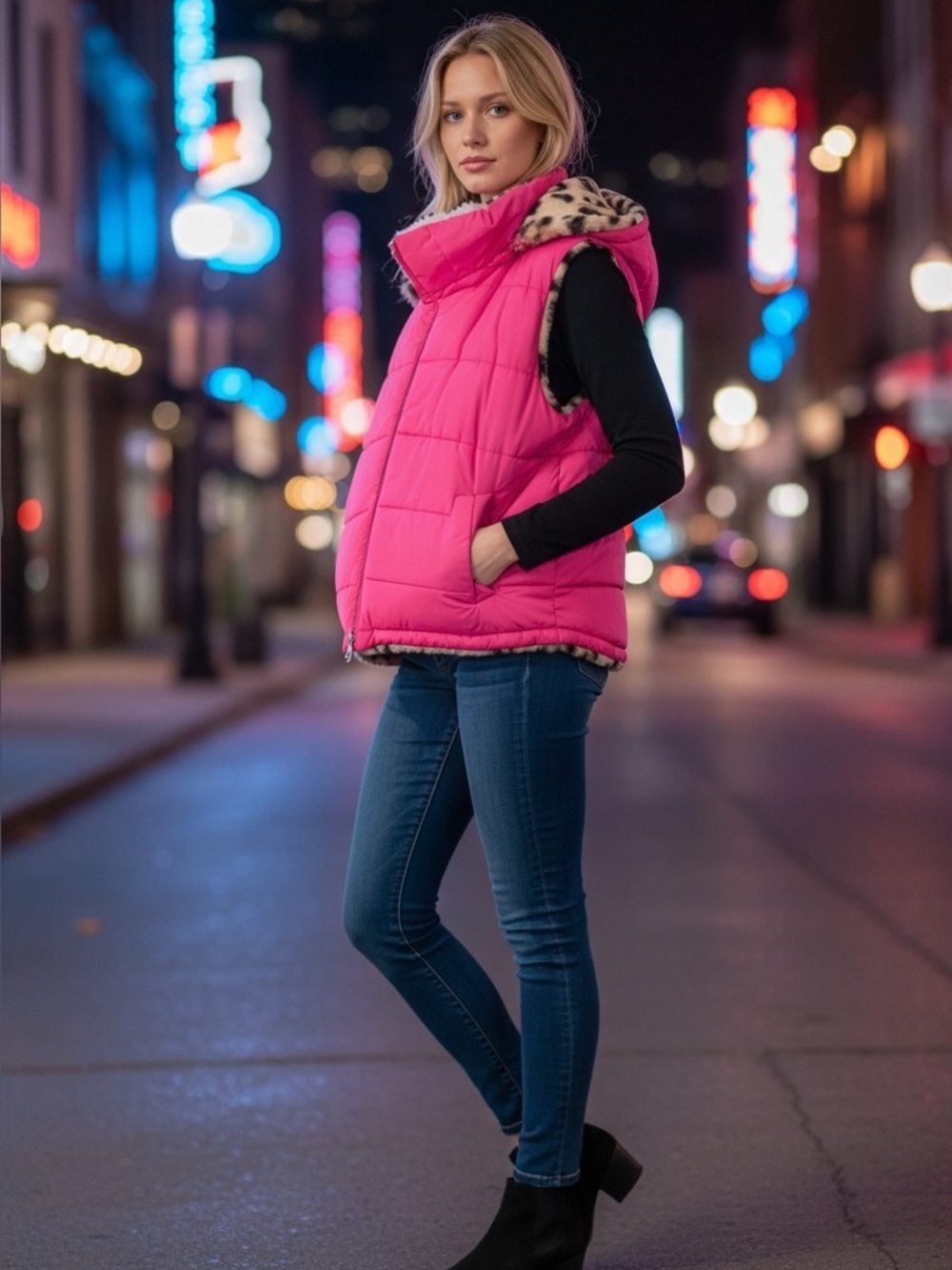 NWT hot pink xl B.Coature leopard reversible vest